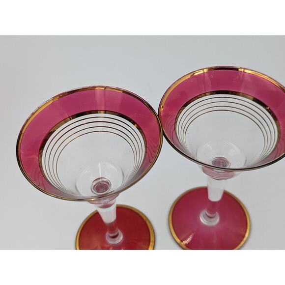 West Virginia Glass Ruby Red Gold Martini Cocktail Pitcher and 8 Cordial Glasses - Picture 8 of 16